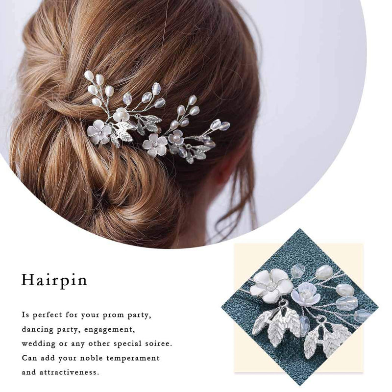 Asooll Bride Wedding Hair Pin Silver Flower Bridal Head Clip Rhinestone Crystal Headpiece for Women and Girls Asooll