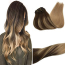GOO GOO 120g 24 inch Hair Extensions Clip in Human Hair Chocolate Brown Fading to Dirty Blonde Real Remy Human Hair Extensions Clip in Real Natural Hair Extensions 7 Pieces Silky Straight GOO GOO Store