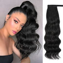 Stamped Glorious 24 Inch Long Body Wave Ponytail hair Extension Synthetic Heat Resistant Wrap Around Drawstring Curly Wavy Ponytail Hairpieces for Women(24 Inch, 1B) Stamped Glorious