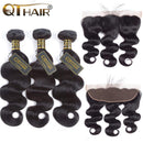 QTHAIR 12A Brazilian Body Wave Human Hair Lace Frontal Closure(18",Natural Black)130% Density Pre Plucked Natural Hairline with Baby Hair 100% Virgin Brazilian Body Wave Hair QTHAIR Store