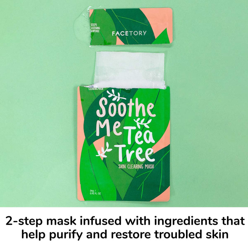 FaceTory Soothe Me Tea Tree 2-Step Sheet Mask with Tea Tree Oil and Chamomile Extract - For Acne Prone Skin, Made in Korea - Soothing, Hydrating, Calming, and Balancing (Pack of 10) FACETORY