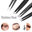 Tweezers Set-5 Pieces Professional Stainless Steel Tweezers with Curved Scissors, Best Precision Tweezers for Eyebrows, Splinter & Ingrown Hair Removal with Leather Travel Case (5 Pcs) HXL