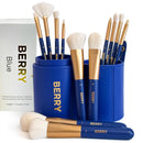 BERRY GOODS 12-Piece Makeup Brush Set with Microcrystalline Silk Fibers – Ultra-Soft, Vegan & Cruelty-Free Face & Eye Brushes with Travel Case (BERRY Blue) Infinity Warehouse