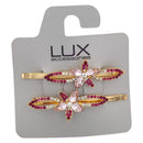 LUX ACCESSORIES Set of 2 Gold Flowers White Pink Marquise Hair Pins LUX ACCESSORIES