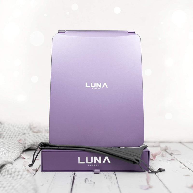 LUNA London Eclipse LED Lighted Travel Vanity Makeup Mirror | 3 Colour Light, Compact, Portable, Lighted, Rechargeable, Illuminated Mirror | Perfect for Travel, Makeup & Beauty Needs | Lavender LUNA London