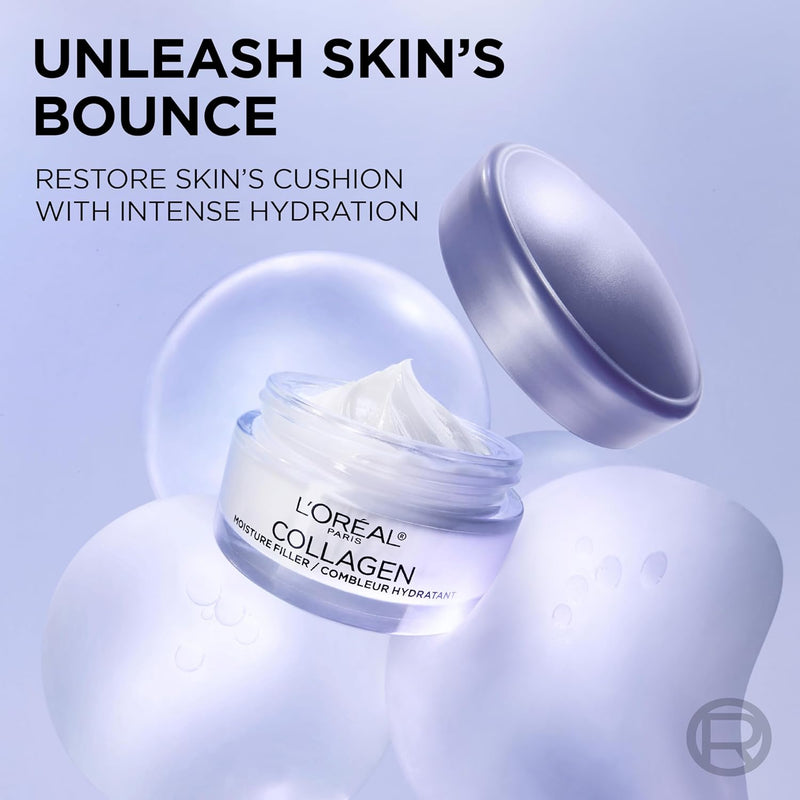 L'Oreal Paris Collagen Moisture Filler Face Cream, Anti-Aging Face Moisturizer, Non-Greasy Fragrance Free Skin Care Formula For Up to 48HR Hydration, 3.4 Oz - Infinity Warehouse