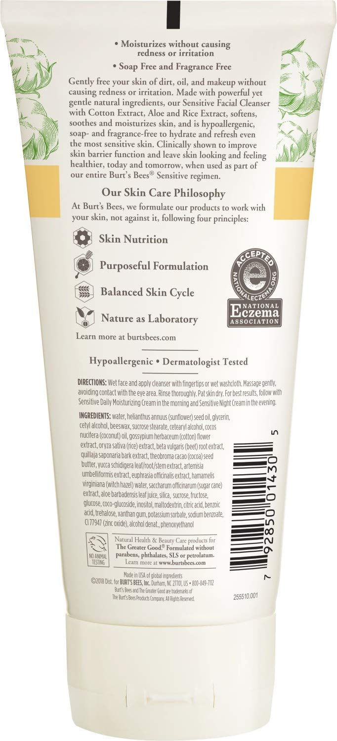 Burt's Bees Face Cleanser, Facial Wash for Sensitive Skin, Natural Skin Care, 6 Ounce (Packaging May Vary) Burt's Bees