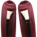 UNice Burgundy Silk Straight Human Hair Wig with Bangs, Mongolian Remy Hair Machine Made Glueless Non Lace Front Wigs for Women Red Color 150% Density (18 inch) UNICE Store