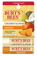 Burt's Bees 100% Natural Moisturizing Lip Balm, Coconut & Pear and Mango with Beeswax & Fruit Extracts - 2 Tubes, 2 Fl OZ Burt's Bees