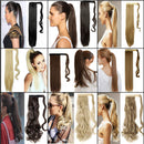 S-noilite One Piece Ponytail Hair Extensions Clip in Wrap Around on Pony Tail Long Real Natural Synthetic Fibre Ponytails Hairpiece for Women Lady Girl Curly 17 inch light brown & ash blonde S-noilite