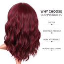 Relena Wine Red Short Wavy Wig with Bangs Synthetic Colored Shoulder Length Wig for Women Heat Resistant Fiber Curly Bob Wig 14 Inch Burgundy Wavy Bob Wigs for Daily Party Use Relena