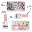 Makartt Nail Art Foil Glue Gel with Flower and Butterfly Foil Sticker Nail Prints Set Nail Transfer Tips Christmas Art DIY 15ML, 20PCS (2.5cm100cm) Stickers, Nail Dryer Curing Lamp Required Makartt