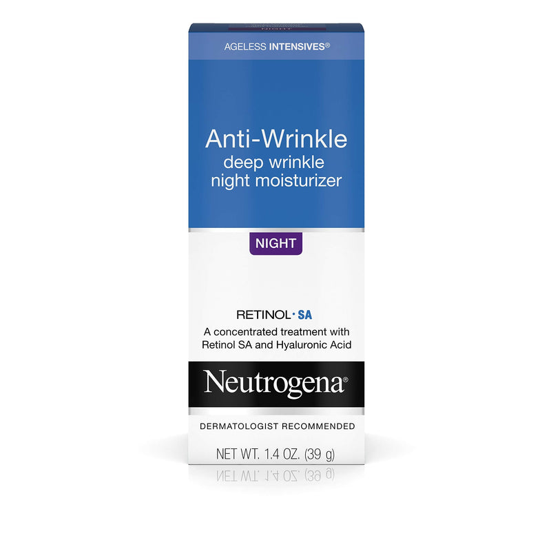 Neutrogena Ageless Intensives Anti-Wrinkle Retinol Cream with Hyaluronic Acid - Night Moisturizer Cream with Retinol, Vitamin E, Glycerin, Hyaluronic Acid, and Shea Butter, 1.4 oz (Pack of 2) Neutrogena