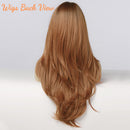 Honygebia Honey Blonde Ombre Wig - Long Auburn Wigs with Curtain Bangs for Women, Straight Layered Dark Roots Hair, Natural Synthetic Heat Resistant Wigs for Everyday Honygebia