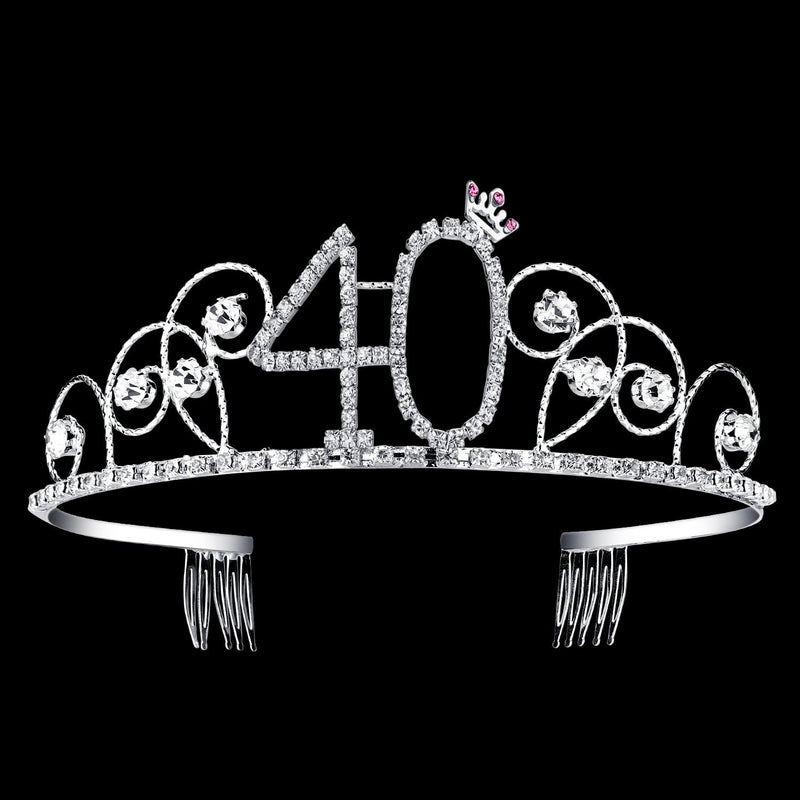 BABEYOND Crystal Birthday Tiara Crown Princess Birthday Crown Hair Accessories Happy 40th Birthday Crown Tiara for Women (40 Birth) BABEYOND