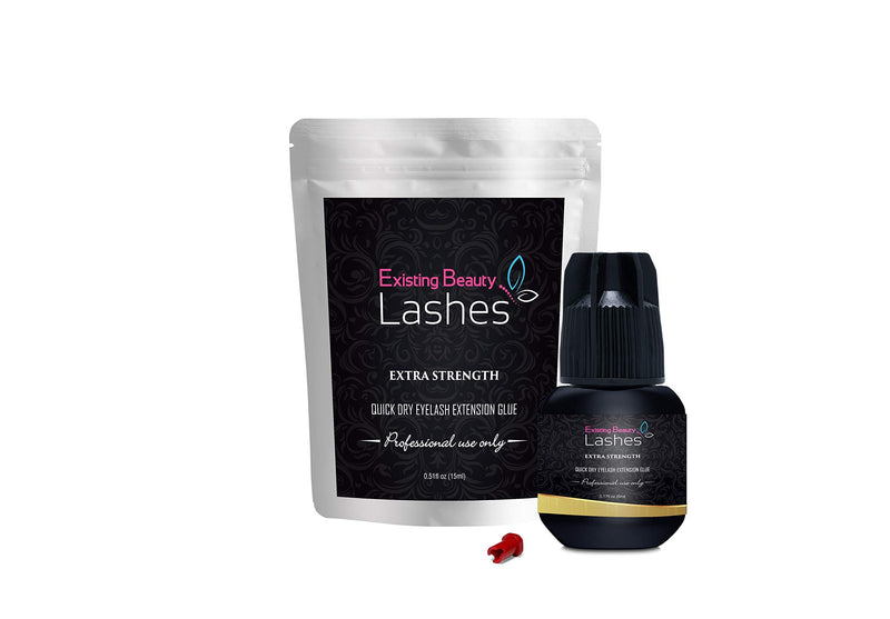 Eyelash Extension Glue Extra Strong Professional Grade Lash Glue for Eyelash Extensions Black Eyelash Glue for Lash Extensions - Drys in 1-2s with 6-7 Week Retention by Existing Beauty Lashes 5ml Existing Beauty