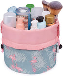 Barrel Makeup Bag Travel Drawstring Cosmetic Bag Toiletry Organizer Waterproof for Women and Girls (Small, Flamingo) Narwey