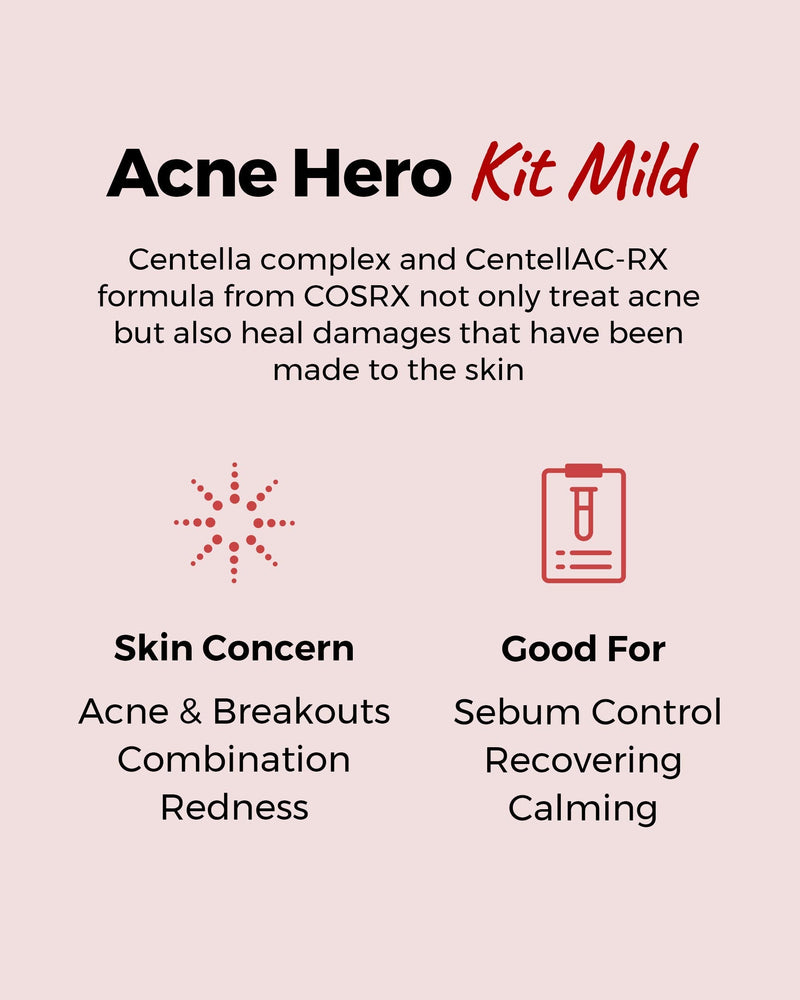 COSRX 4 Step Mild Acne Treament for Acne Prone Skin | TSA Approved Travel Size, Gift Set, Trial | Cleanser, Mild Toner, Spot Cream, Moisturizer COSRX