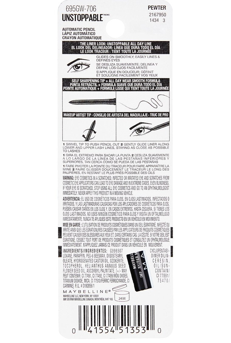Maybelline Unstoppable Eyeliner, Pewter, 0.01 oz. Maybelline New York