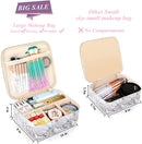3Pcs Makeup Bags for Women, Travel Makeup Bag, Large Cosmetic Bag, Marble Makeup Bag with 10 Pcs Brushes, Makeup Case Organizer with Adjustable Dividers SIHOHAN