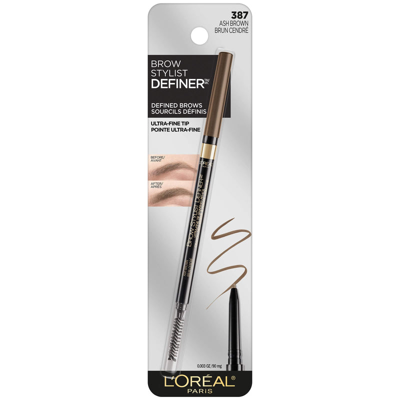 L'Oreal Paris Makeup Brow Stylist Definer Waterproof Eyebrow Pencil UltraFine Mechanical Pencil Draws Tiny Brow Hairs Fills in Sparse Areas Gaps Ounce Count, Ash Brown, 0.003 Fl Oz L'Oreal Paris