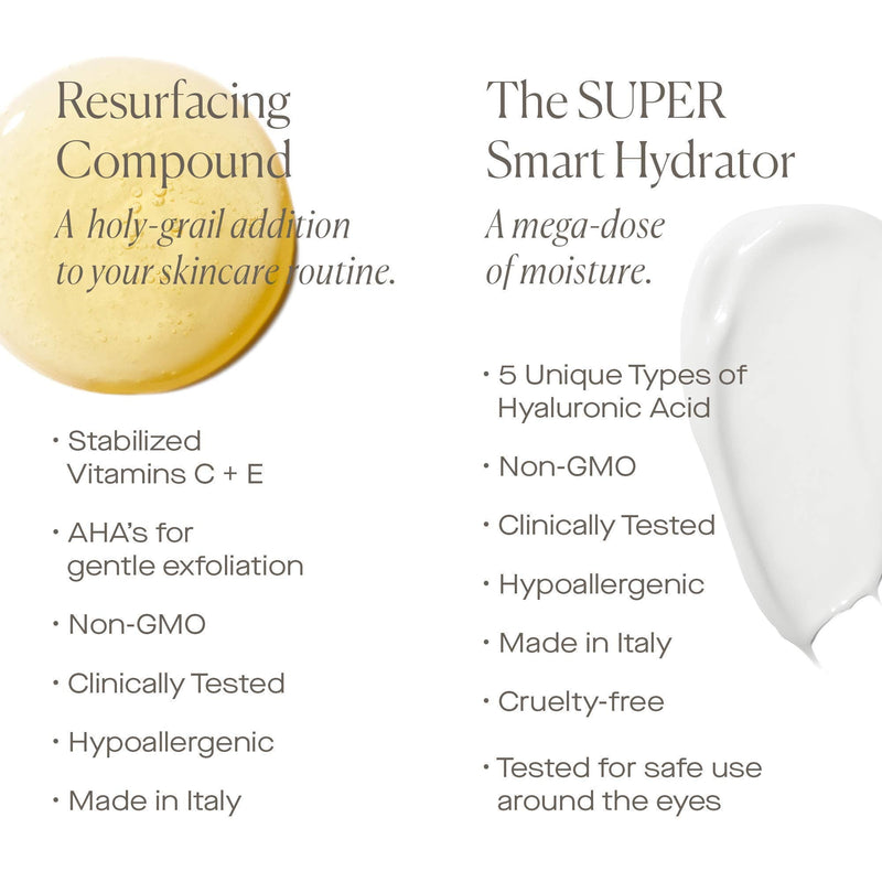 U Beauty Resurfacing Compound + SUPER Hydrator Kit | Vitamin C Serum with Retinol, Vitamin E, AHA Exfoliant, Hyaluronic Acid, for Daily Anti Aging and Hyperpigmentation - (Set of Two) 0.5 fl.oz U Beauty