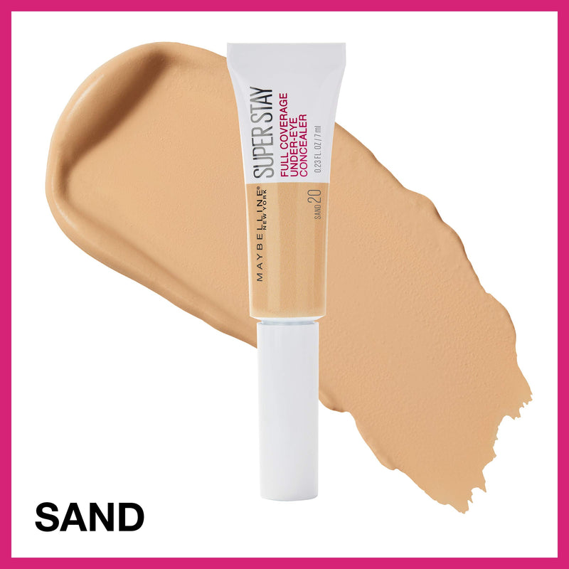 Maybelline New York Super Stay Super Stay Full Coverage, Brightening, Long Lasting, Under-eye Concealer Liquid Makeup Forup to 24H Wear, With Paddle Applicator, Sand, 0.23 fl. oz. Maybelline New York