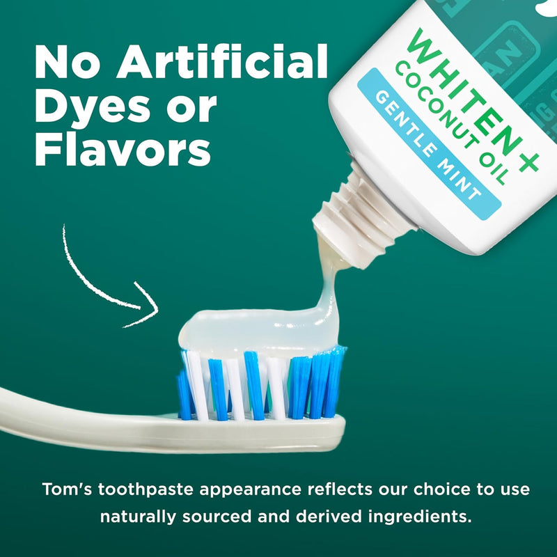 Tom's of Maine Whiten Plus Coconut Oil Fluoride Free Toothpaste, Natural Whitening Toothpaste with Plant-Based Cleansers, Whitens Without Causing Sensitivity, Gentle Mint, 4.0 Oz (Pack of 3) Infinity Warehouse