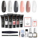 Modelones Poly Nail Gel Kit Enhancement Nude Gray Glitter Nail Extension Gel Kit Christmas New Year Gift with Slip Solution Trial Professional Technician All-in-One French Kit modelones
