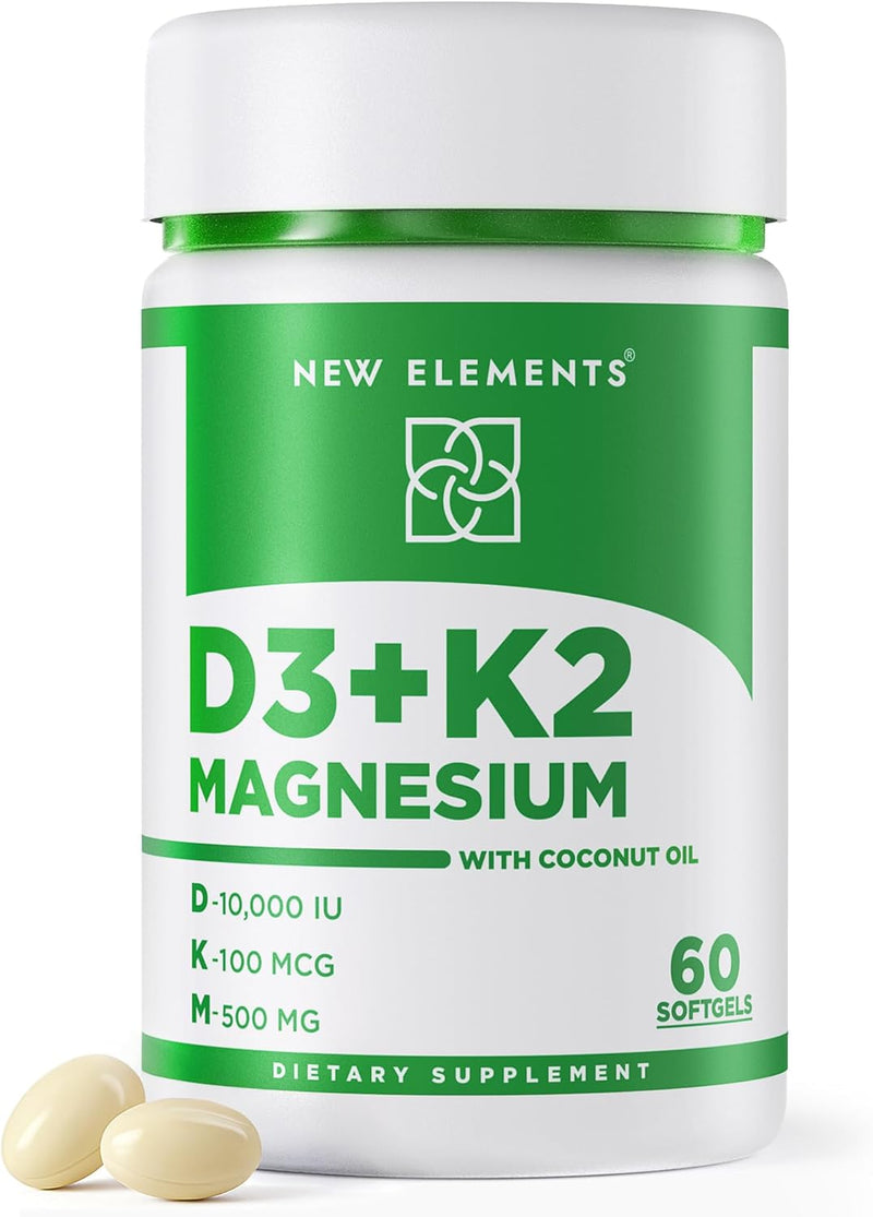 Vitamin D3 K2 10,000 IU with Magnesium Glycinate 500mg - Bone Health, Immune Support, Energy & Mood - Non-GMO, Gluten-Free, Sugar-Free Softgels for Women & Men (60 softgels) Infinity Warehouse