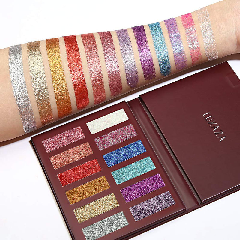 LUXAZA Holographic Glitter Eyeshadow Palette Metallic Festival Style,Ultra Pigmented Shimmer Sparkling Eyeshadow Makeup pallet,Long Lasting Waterproof Eye Shadows Cosmetics Gift Kit LUXAZA