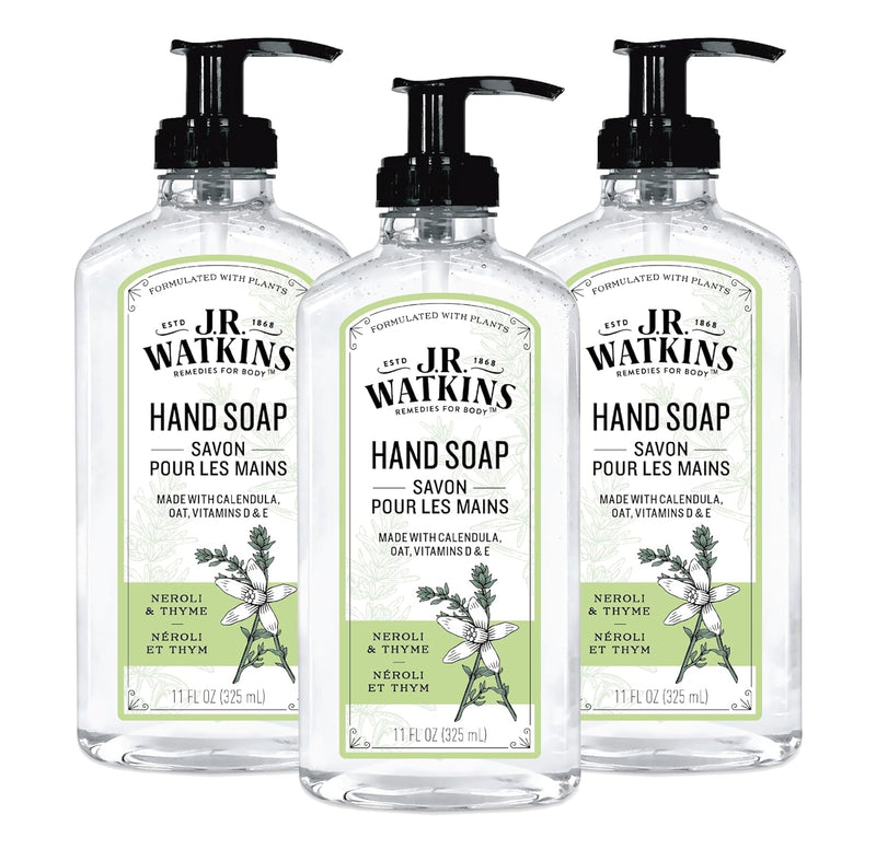 J.R. Watkins Gel Hand Soap For Bathroom or Kitchen, Scented, Cruelty Free, 11 Fl Oz, Neroli & Thyme, 3 Pack Infinity Warehouse