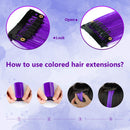 TOFAFA 16 Pcs Colored Hair Extensions Curly Wavy Clip in Synthetic Hairpiece Streak for Girls Women Kid, Multi-colors Party Highlights (Purple) TOFAFA
