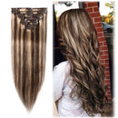 Benehair Highlighted Clip in Hair Extensions Medium Brown & Dark Blonde 8 inch Remy Human Hair Skin Weft Clip ins Full Head 8pcs 18 Clips Soft Straight Hair for Women Party 8-24 inch Ombre 45g