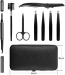 Eyebrow Kit, HOCOSY 8 in 1 Tweezers for Eyebrows, Professional Brow Grooming,Shaper,Trimming Set include Eyebrow Razor,Brush,Scissors,Brown Pencil,with Travel Case HOCOSY