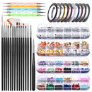 Nail Art Brush, Teenitor 3D Nail Art Decorations Kit with Nail Pen Designer Dotting Tools Colors Holographic Butterfly Nail Glitter Foil Flakes Nail Tape Strips and Multi-Color Nails Rhinestones Teenitor