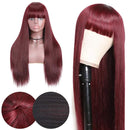 UNice Burgundy Silk Straight Human Hair Wig with Bangs, Mongolian Remy Hair Machine Made Glueless Non Lace Front Wigs for Women Red Color 150% Density (18 inch) UNICE Store