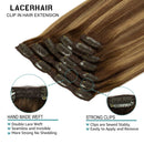 Lacer 18 Inch Highlight Clip in Hair Extensions Chocolate Brown to Caramel Blonde Remy Clip in Human Hair Extensions Straight Balayage Real Natural Hair Extensions 120g 7pcs Lacer Store