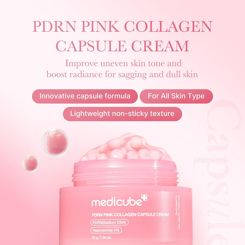 medicube Salmon DNA PDRN Pink Collagen Capsule Cream, Face Moisturizer | Lightweight Moisturizing Cream | PDRN, Niacinamide for Uneven Skin Tone, Glow hydration | Korean Skin Care 1.94 oz Infinity Warehouse