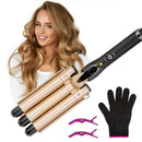LAYADO 3 Barrel Curling Iron Hair Waver Cluer 22mm (0.86 Inch) Temperature Adjustable Three Barrel Hair Iron Hair Waver Iron Ceramic Tourmaline Triple Barrels Crimper Hair Iron with Dual Voltage Gold LAYADO