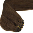 GOO GOO Human Hair Extensions Clip in Chocolate Brown 120g 7pcs 14 Inch Remy Clip Hair Extensions Straight Skin Weft Real Natural Hair GOO GOO Store