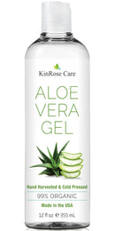 NEW 12oz Organic Aloe Vera Gel for Face, Skin, Hair & Sunburn Relief - by KinRose Care - From 100 Percent Pure Aloe Vera - Cold Pressed, Vegan, Unscented - Made in USA Seven Minerals