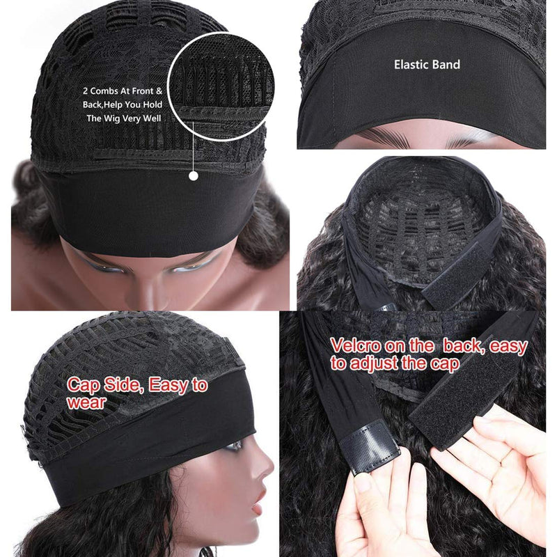 Beauty Forever Headband Human Hair Wig Water Wave Glueless Human Hair Wigs With Pre-attached Scarf Non Lace Front Wigs for women Natural Color 150% Density 24 Inch Beauty Forever Store