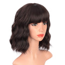 ENTRANCED STYLES Dark Brown Wigs for Women, Blonde Highlights Wig Natural Looking Short Wavy Bob Wig with bangs Medium Length Heat Resistant Synthetic Wig Daily Party Use 12” ENTRANCED STYLES