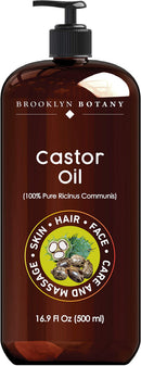 Brooklyn Botany Castor Oil for Skin and Hair – 100% Pure and Natural - Carrier Oil for Essential Oils, Aromatherapy and Massage – Moisturizing Skin, Hair and Face – 16 fl Oz Brooklyn Botany