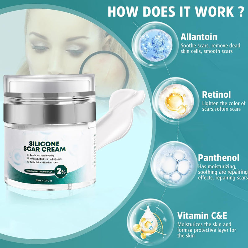 Advanced Scar Cream, Silicone Gel for Scars, Professional Scar Removal Cream for Surgical Scars, Stretch Marks, Old and New Scars 1.7 oz(50ml) Infinity Warehouse