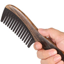 Onedor Handmade 100% Natural Chacate Preto With Buffalo Horn Wide Tooth Hair Combs - Anti-Static Sandalwood Scent Natural Hair Detangler Wooden Comb (Buffalo Horn Wide Tooth with Ripple Shape Handle) Onedor