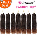 7 Pack 14 Inch Passion Twist Hair Water Wave Synthetic Crochet Braids for Passion Twist Braiding Hair Goddess Locs Bohemian Curl Hair Extensions (7Packs, 14Inch, T30