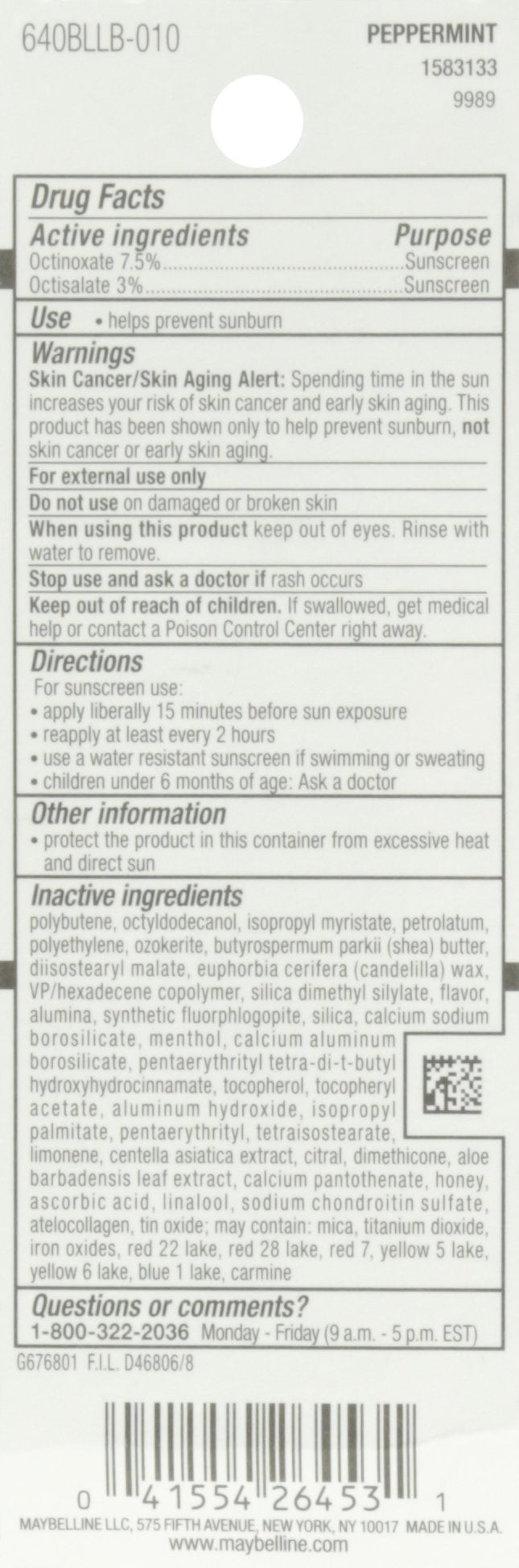 Maybelline New York Baby Lips Moisturizing Lip Balm, Peppermint, 0.15 Ounce Maybelline New York