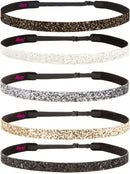 Hipsy Women's Adjustable NO SLIP Bling Glitter Headband Multi Gift Packs (Skinny Black/Gold/Gunmetal/White/Brown 5pk) Hipsy